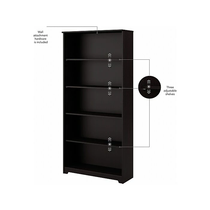 Bush Furniture Cabot 60"W L-Shaped Computer Desk With Hutch And 5-Shelf Bookcase, Espresso Oak (CAB011EPO) - Image 5