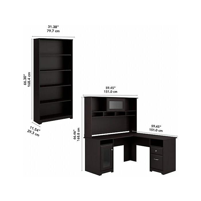 Bush Furniture Cabot 60"W L-Shaped Computer Desk With Hutch And 5-Shelf Bookcase, Espresso Oak (CAB011EPO) - Image 6