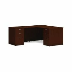 HON Mod 60"W L-Shaped Workstation, Traditional Mahogany (HLPL6072LDESK2BBFTM1)