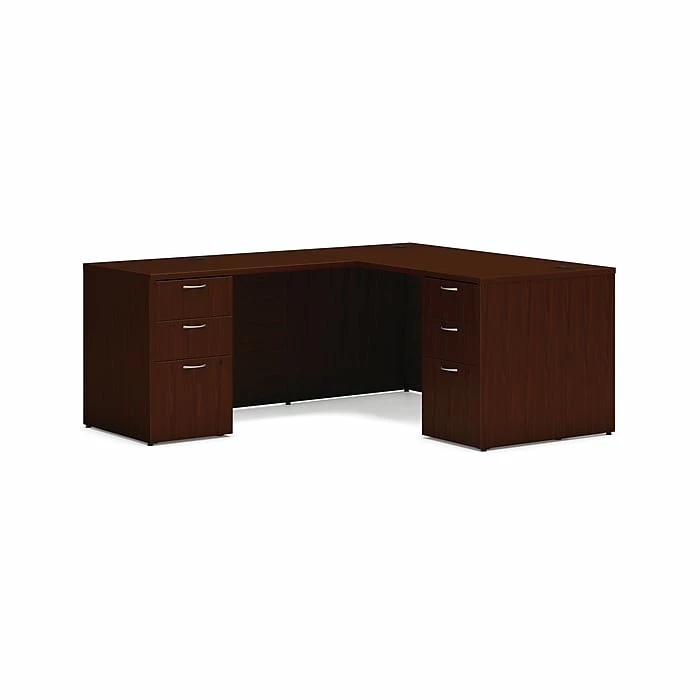 HON Mod 60"W L-Shaped Workstation, Traditional Mahogany (HLPL6072LDESK2BBFTM1)