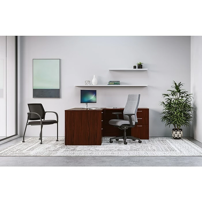 HON Mod 60"W L-Shaped Workstation, Traditional Mahogany (HLPL6072LDESK2BBFTM1) - Image 2