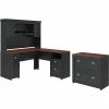 Bush Furniture Fairview 60"W L-Shaped Desk With Hutch And Lateral File Cabinet, Antique Black/Hansen Cherry (FVW001)