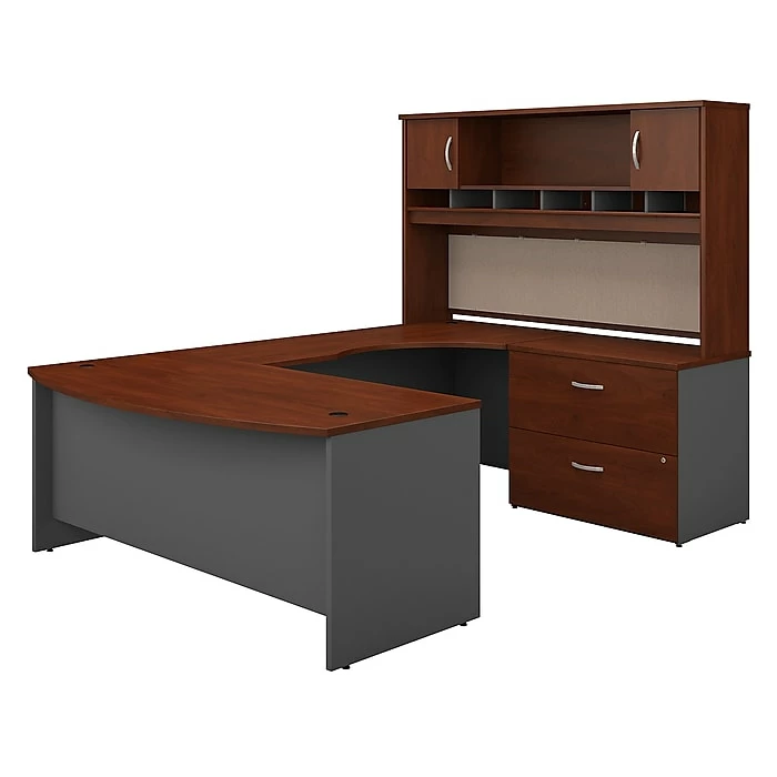 Bush Business Furniture Westfield 72W Right Handed Bow Front U Shaped Desk With Hutch And Storage, Hansen Cherry (SRC005HCRSU)