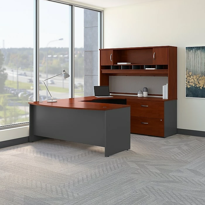 Bush Business Furniture Westfield 72W Right Handed Bow Front U Shaped Desk With Hutch And Storage, Hansen Cherry (SRC005HCRSU) - Image 2