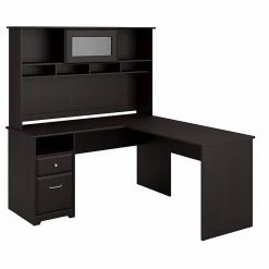 Bush Furniture Cabot 60W L Shaped Computer Desk With Hutch And Drawers, Espresso Oak (CAB046EPO)