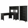 Bush Furniture Salinas 60W L Shaped Desk With Hutch And 5 Shelf Bookcase, Vintage Black (SAL006VB)