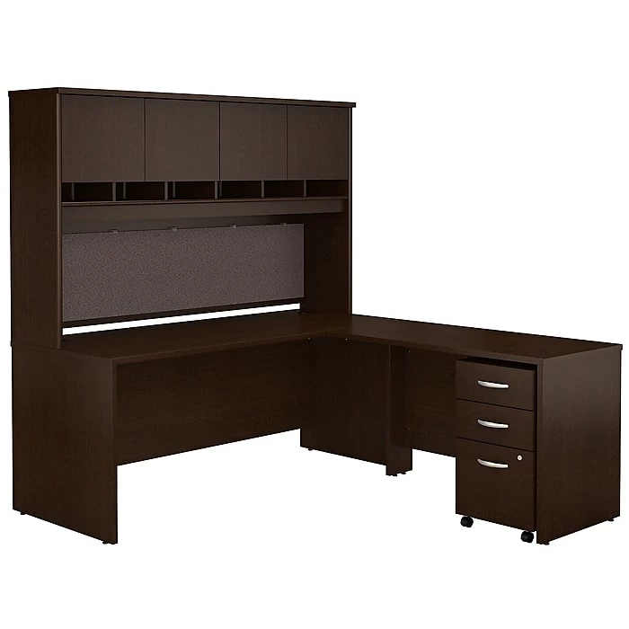 Bush Business Furniture Westfield 72W L Shaped Desk With Hutch And Mobile File Cabinet, Mocha Cherry (SRC0018MRSU)