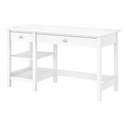 Bush Furniture Broadview 54" W Computer Desk With Shelves, Pure White (BDD154WH-03)