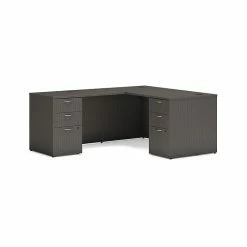 HON Mod 60"W L-Shaped Workstation, Slate Teak (HLPL6072LDESK2BBFLS1)