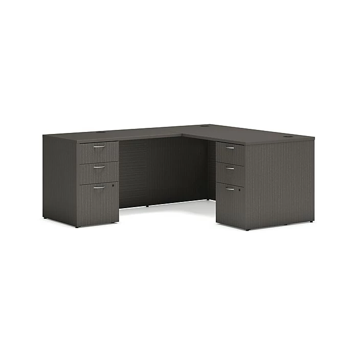 HON Mod 60"W L-Shaped Workstation, Slate Teak (HLPL6072LDESK2BBFLS1)