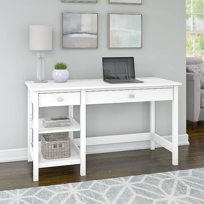 Bush Furniture Broadview 54" W Computer Desk With Shelves, Pure White (BDD154WH-03) - Image 2