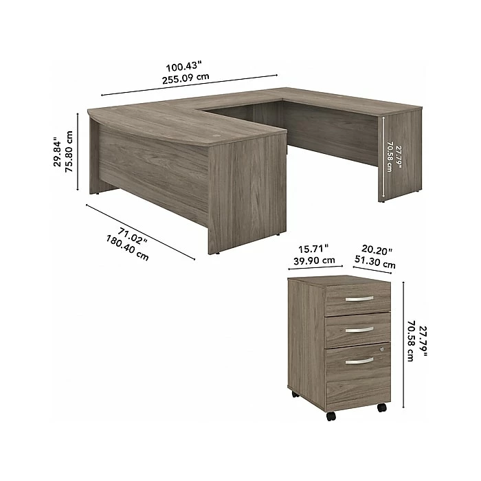 Bush Business Furniture Studio C 72W X 36D U Shaped Desk With Mobile File Cabinet - Installed, Modern Hickory (STC004MHSUFA) - Image 5