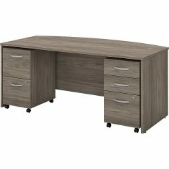 Bush Business Furniture Studio C 72W X 36D Bow Front Desk With Mobile File Cabinets - Installed, Modern Hickory (STC012MHSUFA)