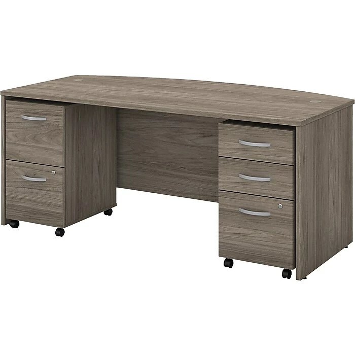 Bush Business Furniture Studio C 72W X 36D Bow Front Desk With Mobile File Cabinets - Installed, Modern Hickory (STC012MHSUFA)