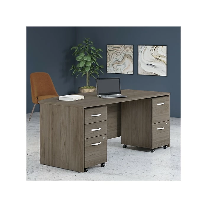 Bush Business Furniture Studio C 72W X 36D Bow Front Desk With Mobile File Cabinets - Installed, Modern Hickory (STC012MHSUFA) - Image 2