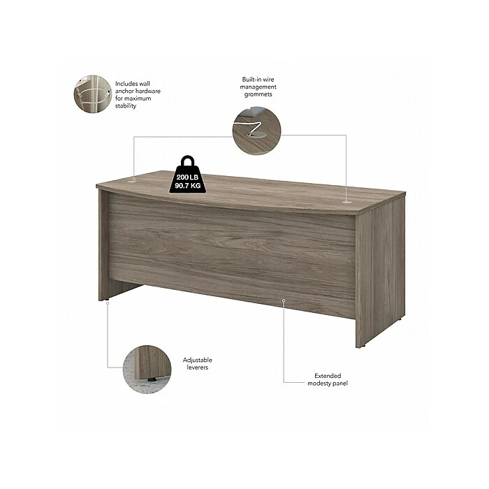Bush Business Furniture Studio C 72W X 36D Bow Front Desk With Mobile File Cabinets - Installed, Modern Hickory (STC012MHSUFA) - Image 3