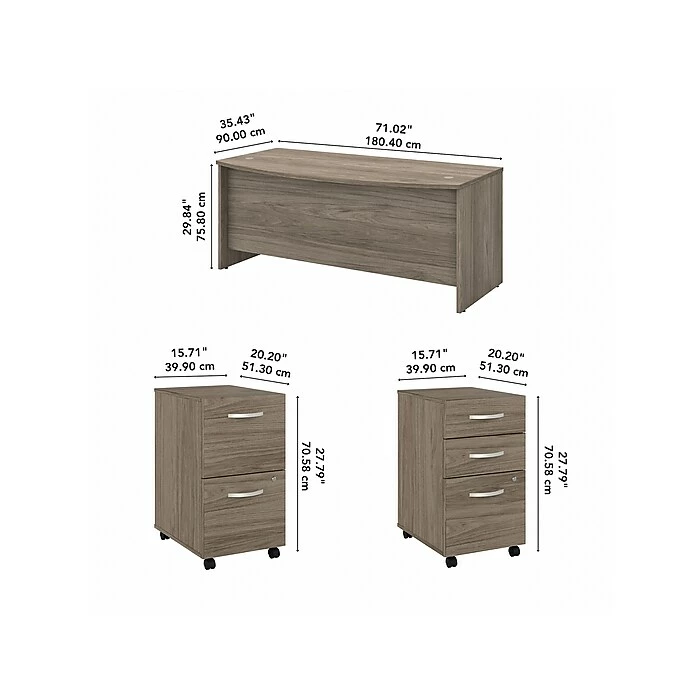 Bush Business Furniture Studio C 72W X 36D Bow Front Desk With Mobile File Cabinets - Installed, Modern Hickory (STC012MHSUFA) - Image 5