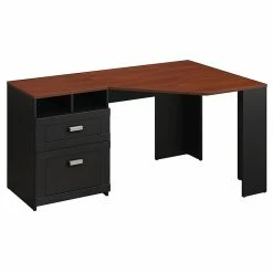 Bush Furniture Wheaton Reversible Corner Desk, Antique Black/Hansen Cherry (MY72713A-03)