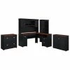 Bush Furniture Fairview 60W L Shaped Desk With Hutch, Storage Cabinets And 5 Shelf Bookcase, Antique Black (FV013AB)