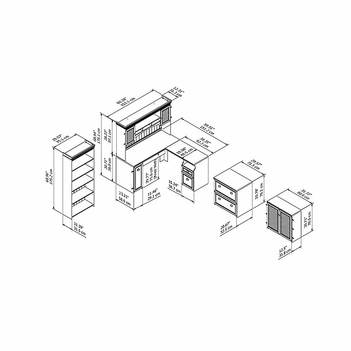 Bush Furniture Fairview 60W L Shaped Desk With Hutch, Storage Cabinets And 5 Shelf Bookcase, Antique Black (FV013AB) - Image 4