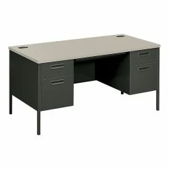HON Metro Classic 60" Double Pedestal Desk, Gray/Charcoal (HP3262G2S)
