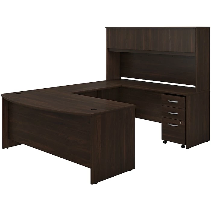 Bush Business Furniture Studio C 72" W U Shaped Computer Desk, Hutch And Mobile File Cabinet Bundle, Black Walnut (STC003BWSU)