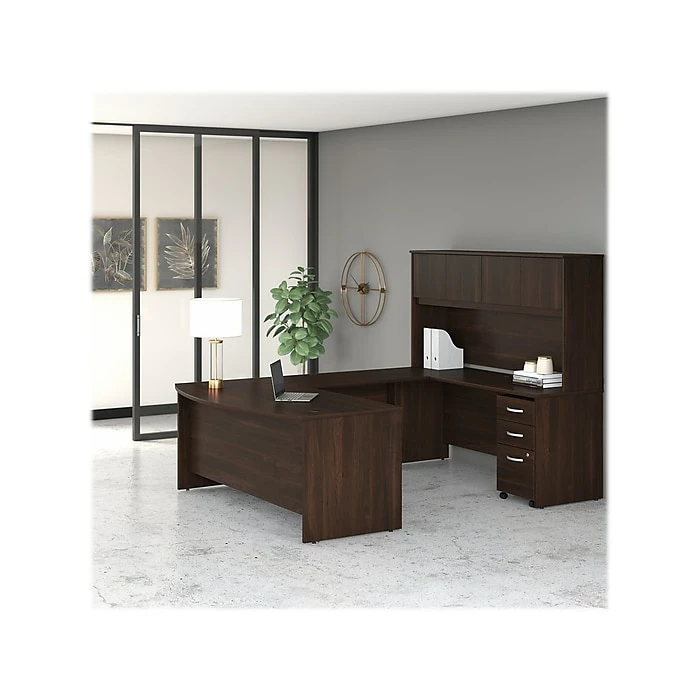 Bush Business Furniture Studio C 72" W U Shaped Computer Desk, Hutch And Mobile File Cabinet Bundle, Black Walnut (STC003BWSU) - Image 2