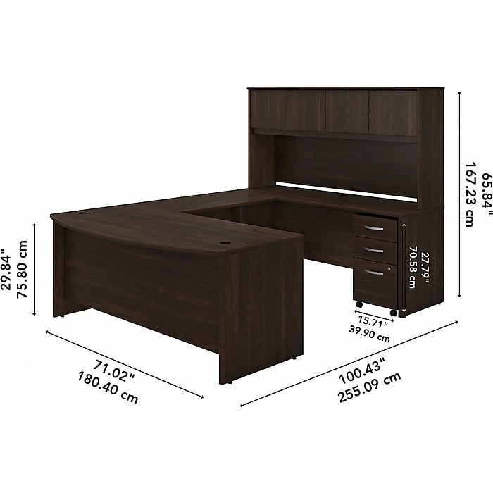 Bush Business Furniture Studio C 72" W U Shaped Computer Desk, Hutch And Mobile File Cabinet Bundle, Black Walnut (STC003BWSU) - Image 5