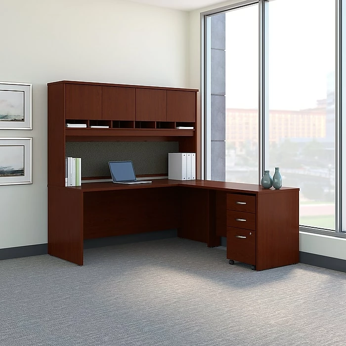 Bush Business Furniture Westfield 72W L Shaped Desk With Hutch And Mobile File Cabinet, Mahogany (SRC0018MASU) - Image 2
