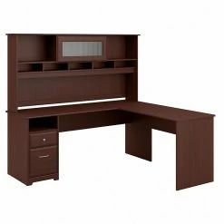 Bush Furniture Cabot 72W L Shaped Computer Desk With Hutch And Drawers, Harvest Cherry (CAB053HVC)