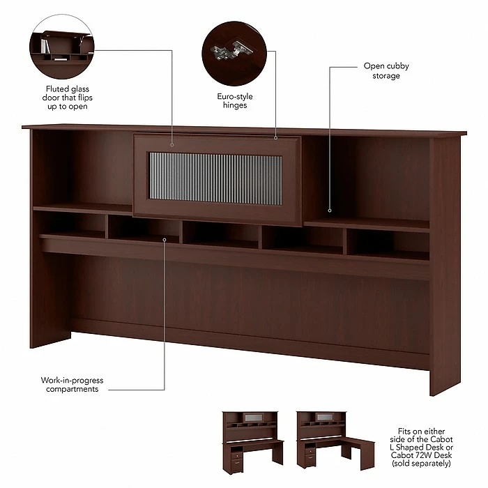 Bush Furniture Cabot 72W L Shaped Computer Desk With Hutch And Drawers, Harvest Cherry (CAB053HVC) - Image 4