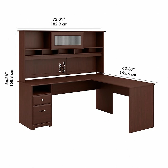 Bush Furniture Cabot 72W L Shaped Computer Desk With Hutch And Drawers, Harvest Cherry (CAB053HVC) - Image 5