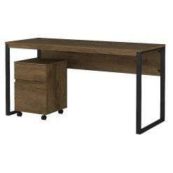 Bush Furniture Latitude 60W Writing Desk With 2 Drawer Mobile File Cabinet, Rustic Brown Embossed (LAT001RB)