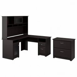 Bush Furniture Cabot L Shaped Desk W/ Hutch And Lateral File Cabinet, Espresso Oak (CAB005EPO)