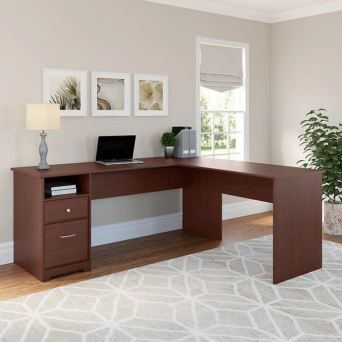 Bush Furniture Cabot 72W L Shaped Computer Desk With Drawers, Harvest Cherry (CAB051HVC) - Image 2