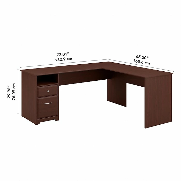 Bush Furniture Cabot 72W L Shaped Computer Desk With Drawers, Harvest Cherry (CAB051HVC) - Image 4