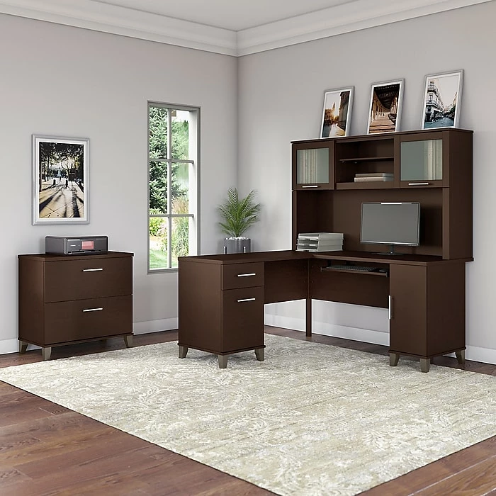 Bush Furniture Somerset 60W L Shaped Desk With Hutch And Lateral File Cabinet, Mocha Cherry (SET008MR) - Image 2