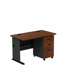 Bush Business Furniture Cubix Bundle 48"W Desk With 3 Dwr Mobile Pedestal (B/B/F), Hansen Cherry/Galaxy (SRA025HCSU)