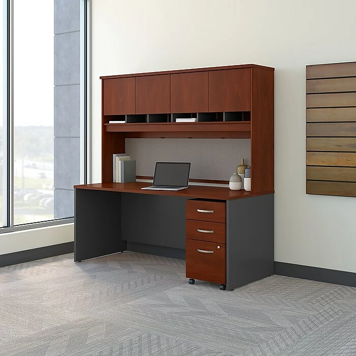 Bush Business Furniture Westfield 72W X 30D Office Desk With Hutch And Mobile File Cabinet, Hansen Cherry (SRC080HCSU) - Image 2