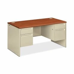 HON 38000 Series Double Pedestal Desk, 2 Box / 2 File Drawers, 60"W, Cognac Laminate, Putty Finish (HON38155COGL)