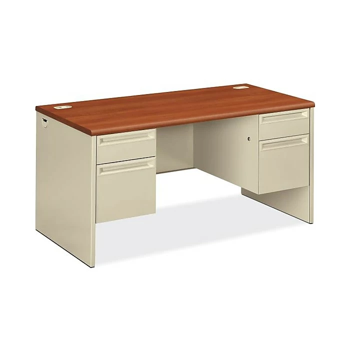 HON 38000 Series Double Pedestal Desk, 2 Box / 2 File Drawers, 60"W, Cognac Laminate, Putty Finish (HON38155COGL)