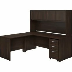 Bush Business Furniture Studio C 72"W L Shaped Desk, Hutch, Mobile File Cabinet + 42" W Return Bundle, Black Walnut (STC006BWSU)