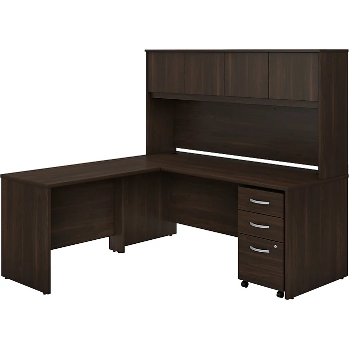 Bush Business Furniture Studio C 72"W L Shaped Desk, Hutch, Mobile File Cabinet + 42" W Return Bundle, Black Walnut (STC006BWSU)