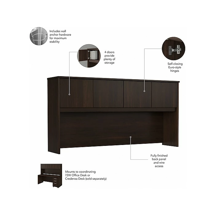 Bush Business Furniture Studio C 72"W L Shaped Desk, Hutch, Mobile File Cabinet + 42" W Return Bundle, Black Walnut (STC006BWSU) - Image 4