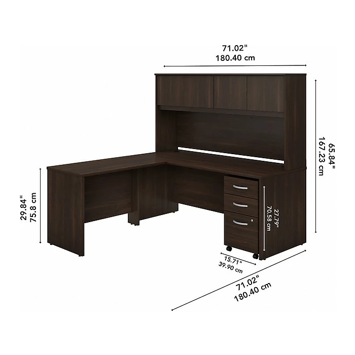 Bush Business Furniture Studio C 72"W L Shaped Desk, Hutch, Mobile File Cabinet + 42" W Return Bundle, Black Walnut (STC006BWSU) - Image 5