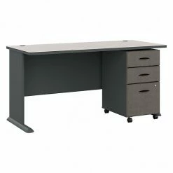 Bush Business Furniture Cubix 60W Desk With Mobile File Cabinet, Slate/White Spectrum (SRA003SLSU)