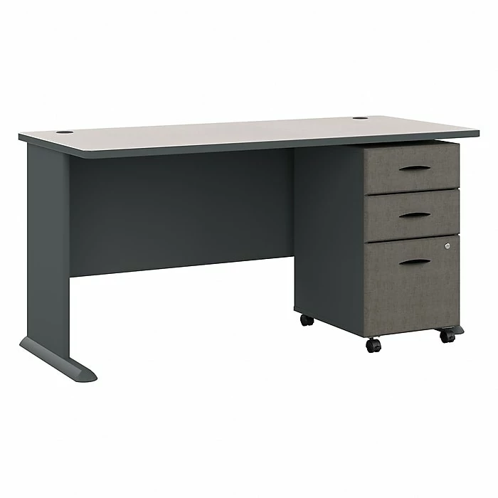 Bush Business Furniture Cubix 60W Desk With Mobile File Cabinet, Slate/White Spectrum (SRA003SLSU)