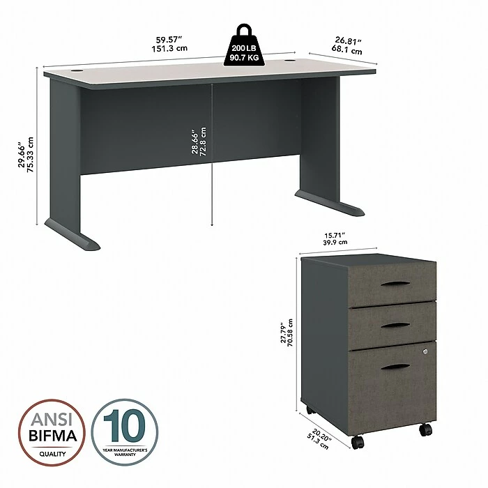 Bush Business Furniture Cubix 60W Desk With Mobile File Cabinet, Slate/White Spectrum (SRA003SLSU) - Image 4