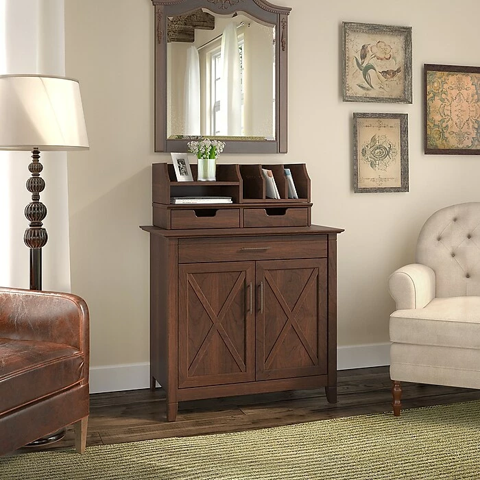 Bush Furniture Key West Laptop Storage Desk Credenza With Desktop Organizers, Bing Cherry (KWS011BC) - Image 2