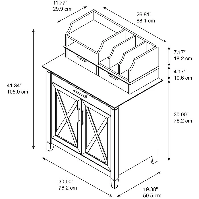 Bush Furniture Key West Laptop Storage Desk Credenza With Desktop Organizers, Bing Cherry (KWS011BC) - Image 5